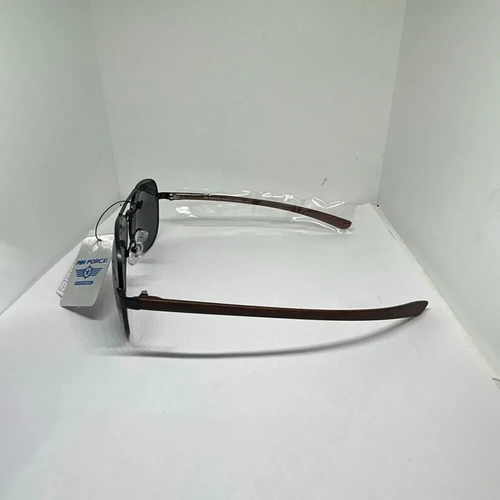 Air Force Aviator Sunglasses UV400 Metal Frame Wood Grain Temples New